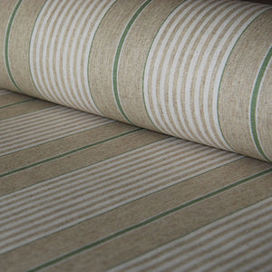 Oilcloth table covering French green harbour stripe