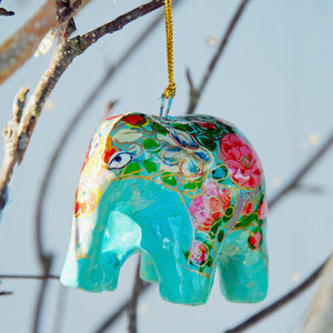 Hand Painted Turquoise Elephant Christmas Decoration