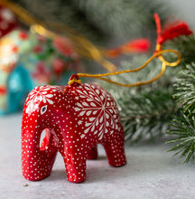 Fairtrade Red snowflake elephant tree decoration
