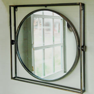 Tilbury round metal mirror set in square frame
