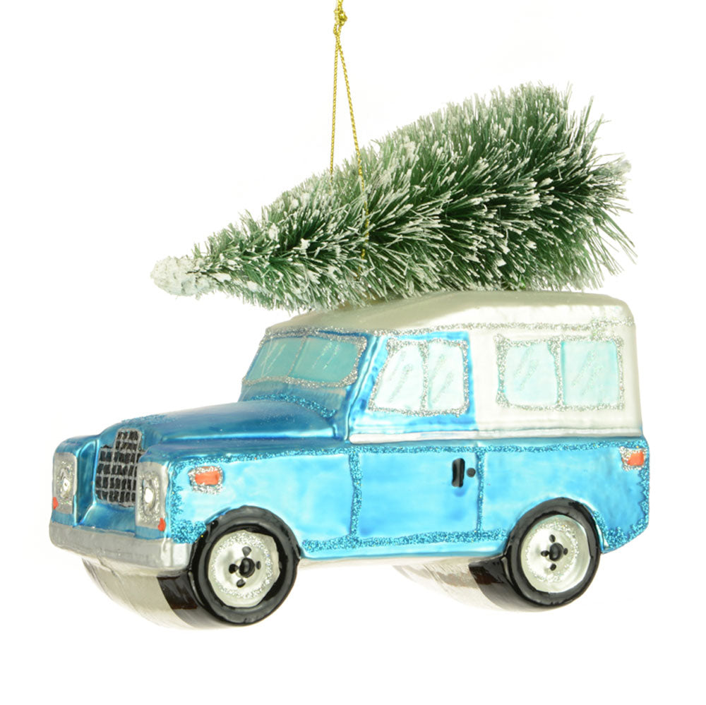 Blue Glass Land Rover Tree Decoration