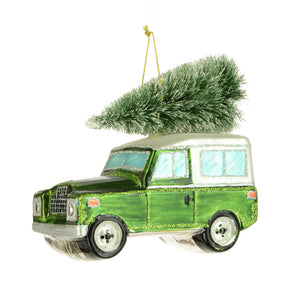 Green Glass Land Rover Tree Decoration