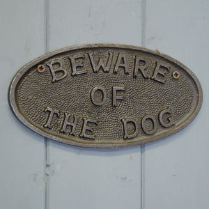 Traditional cast metal beware of the dog sign plaque