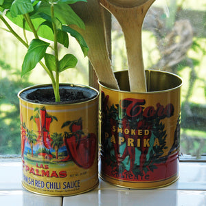 Small retro red chilli sauce tin can kitchen storage pot