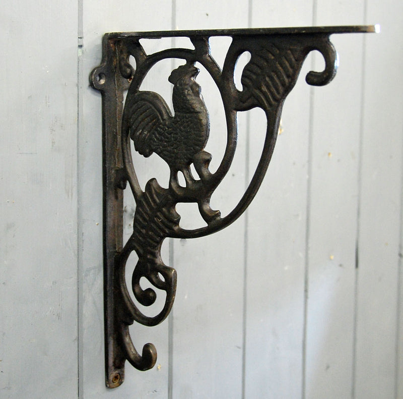 Cast metal cockerel design wall shelf bracket