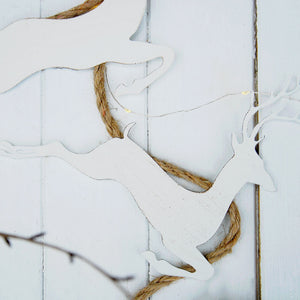 Leaping White Reindeer Christmas Garland