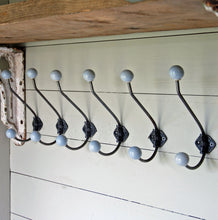 Set of six classic vintage cast duck egg blue rosette double coat wall hooks