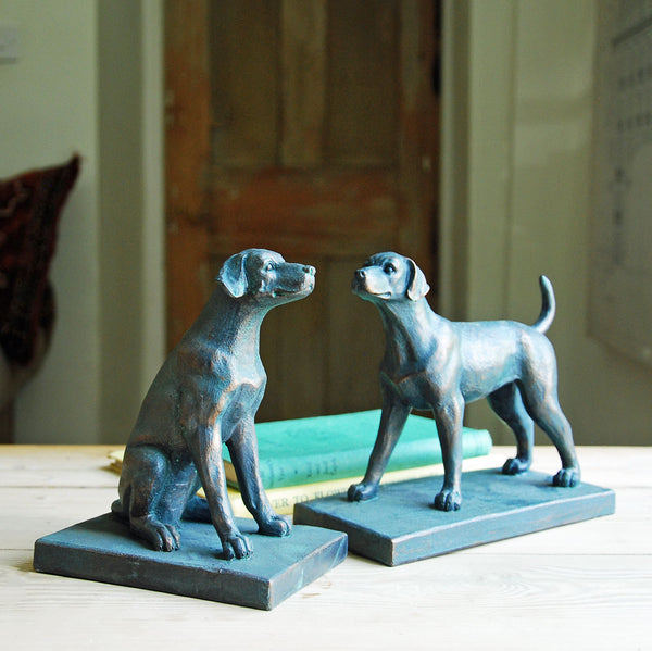 Pair of Black Labrador dog bookends on a table