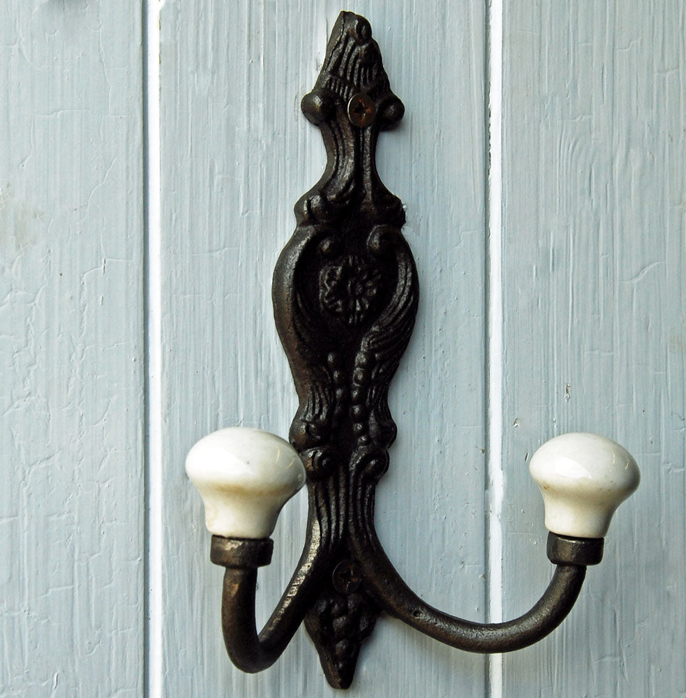 French cast metal double ceramic wall hook