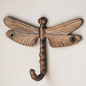 Antique brass dragonfly wall hook