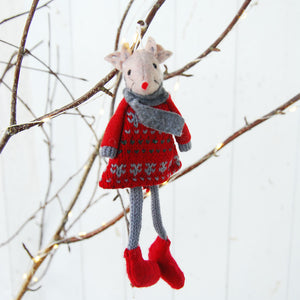 Edith Knitted Mouse Tree Decoration