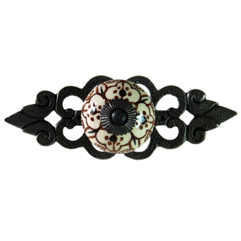 Edwin vintage style ceramic drawer handle with filigree back plate