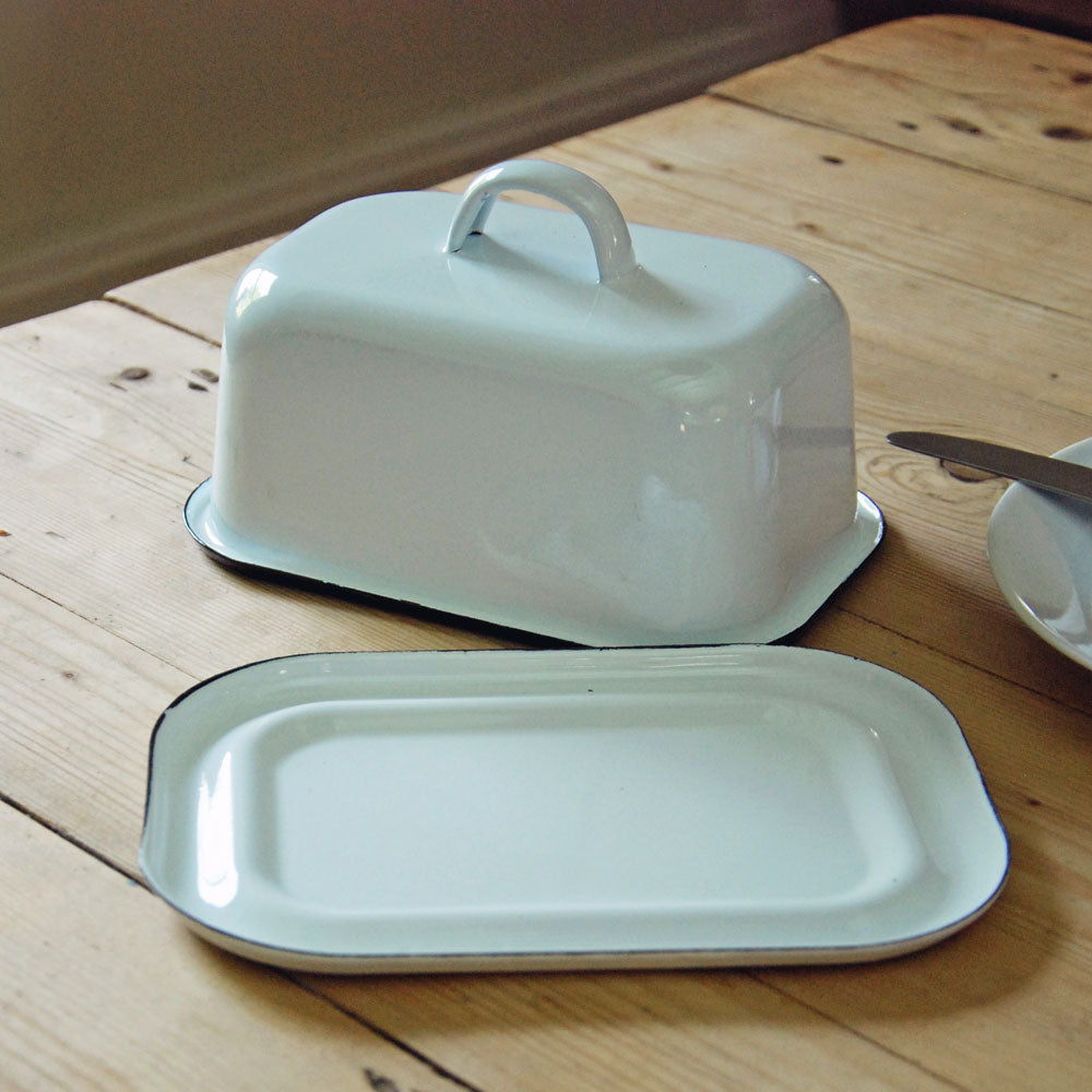 Danish White Enamel Butter Dish from Bowley & Jackson