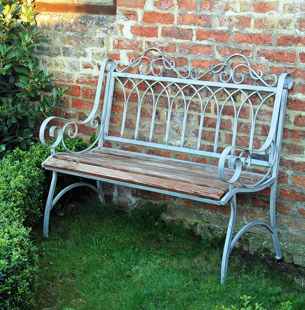 Estate green garden bench with wooden seat