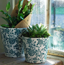 Small Barnsley terracotta cache pot green botanical print