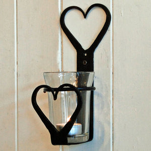 Wrought iron heart wall sconce tealight holder with glass votive