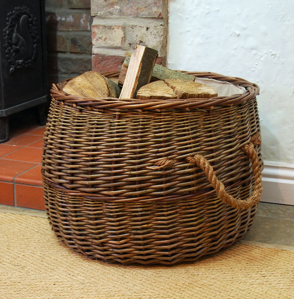 Large round Morpeth natural willow rope handled log basket