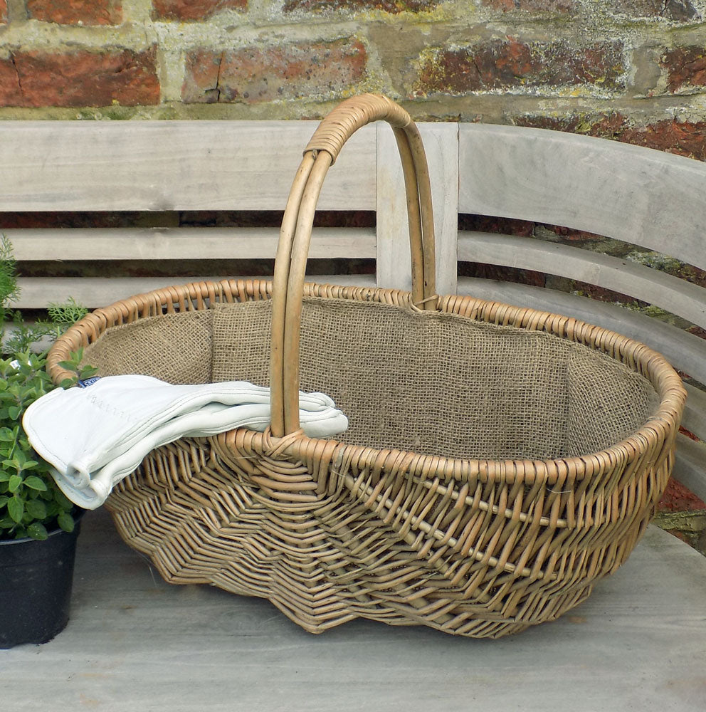 Large Heathfield willow hessian lined garden trug basket