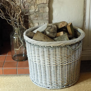 Large round Copenhagen hessian lined log basket with rope handles