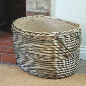 Cornbury grey oval willow lined log basket