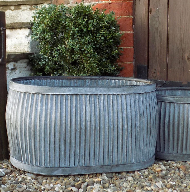 Large antique design galvanised oval dolly planter tub