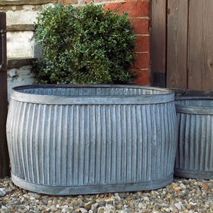 Large antique design galvanised oval dolly planter tub