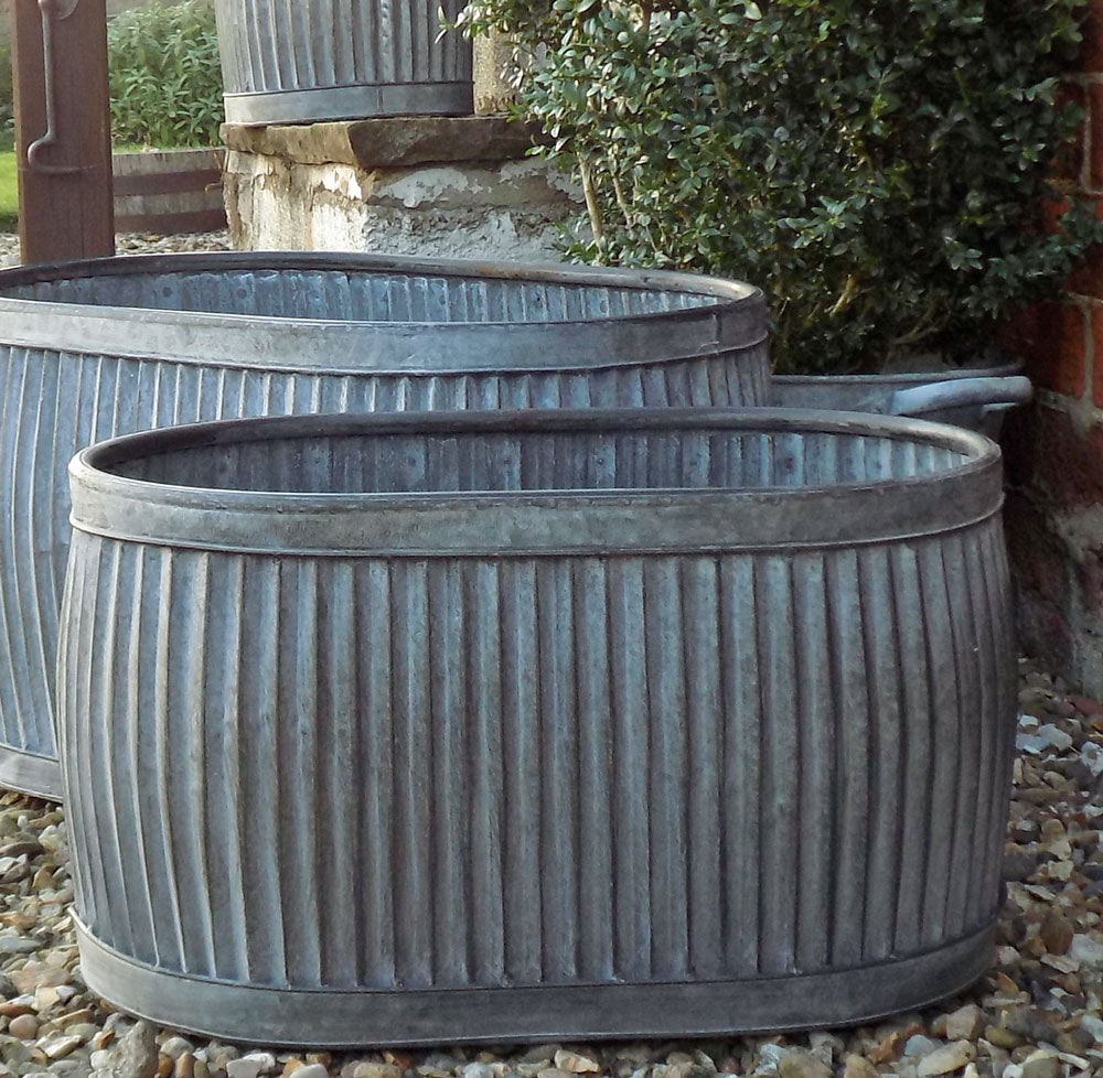 Medium vintage style galvanised oval dolly planter tub
