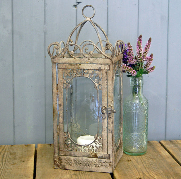 Napoli design grey shabby chic storm lantern candle holder