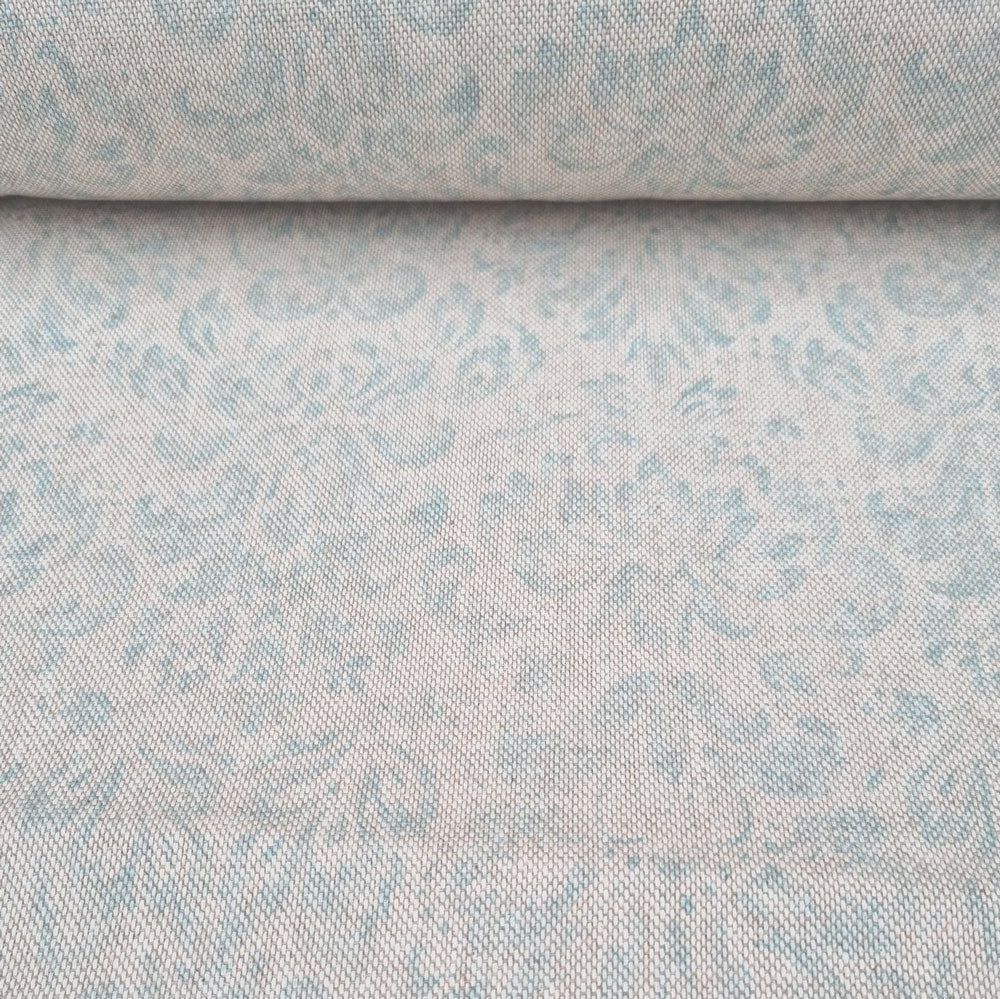 French fleur double width linen fabric in blue