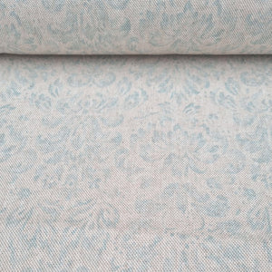 French fleur double width linen fabric in blue