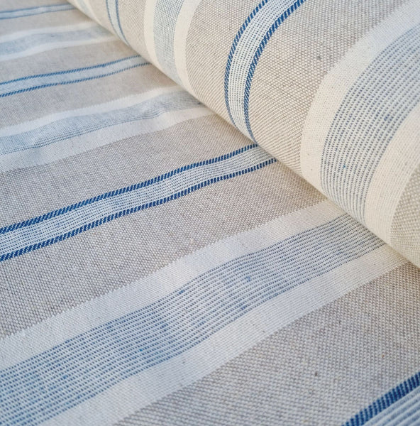 St Malo Blue Stripe Double Width Curtain Upholstery Fabric