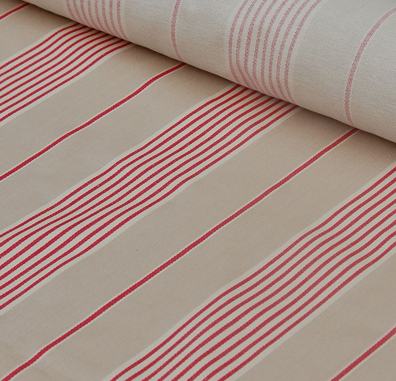 Traditional cotton herringbone red march stripe fabric