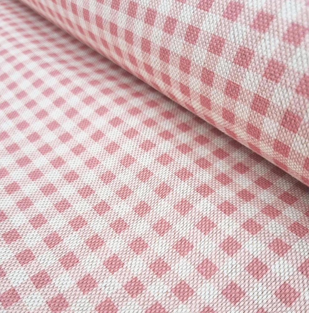 Lund pink bistro check double width curtain and upholstery fabric