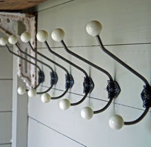 Set of 6 antique cast rosette double coat wall hooks cream finish