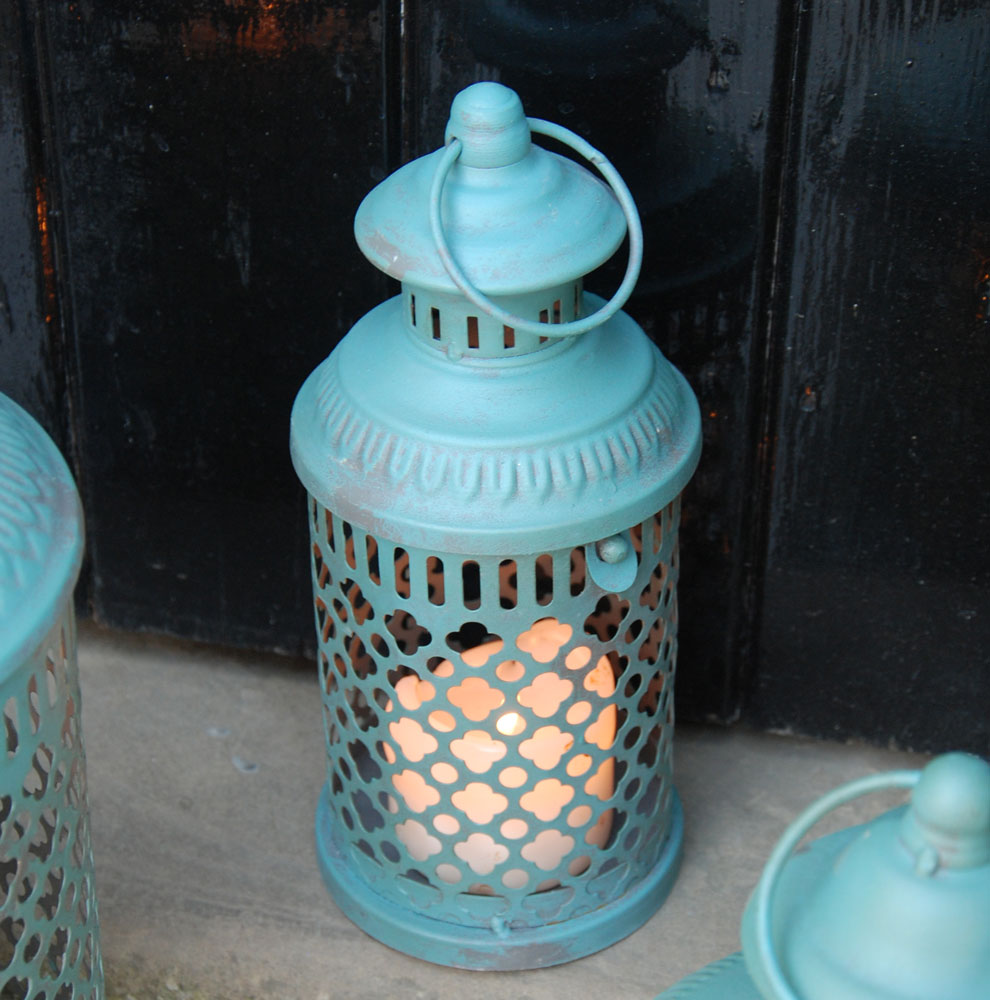 Marrakesh Blue Metal Candle Lantern