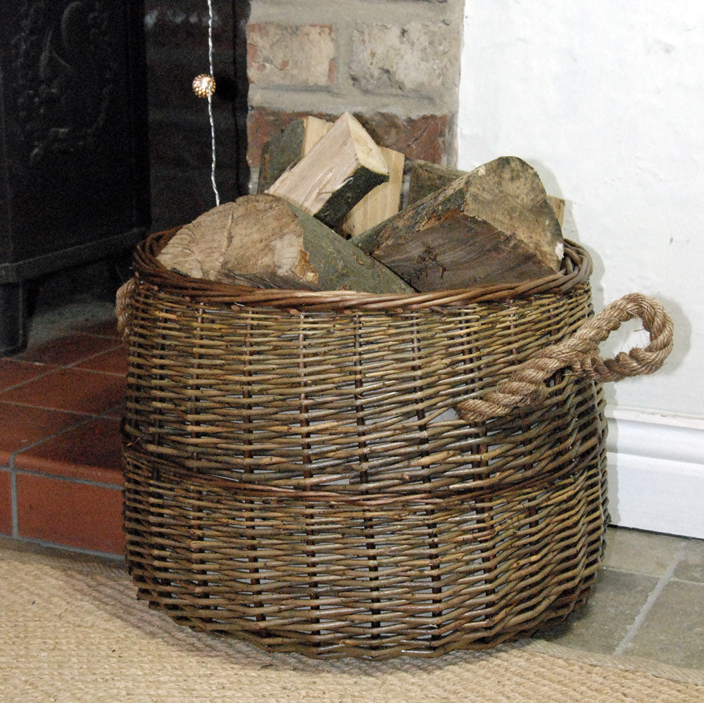 Small round Morpeth natural willow rope handled log basket