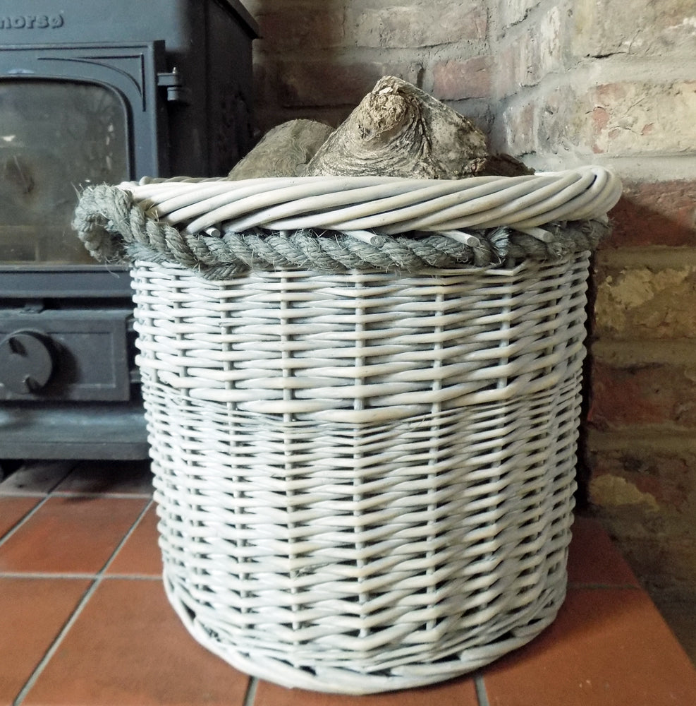 Small round grey willow log basket
