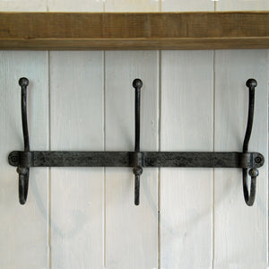 Stockholm industrial style row of three metal coat hooks