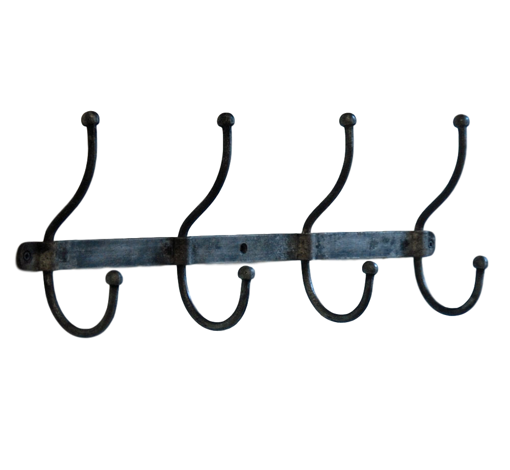 Stockholm industrial style row of four metal coat hooks