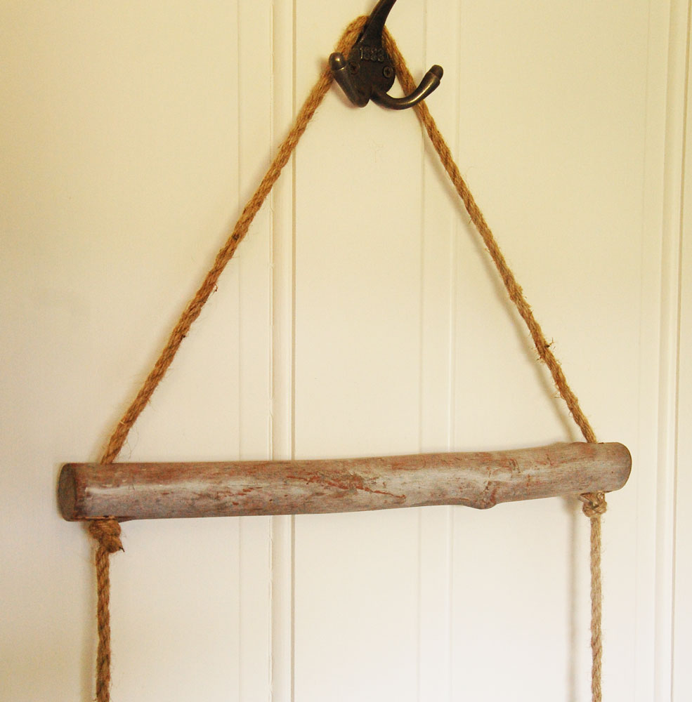 Natural bleached wooden hanging towel rope ladder