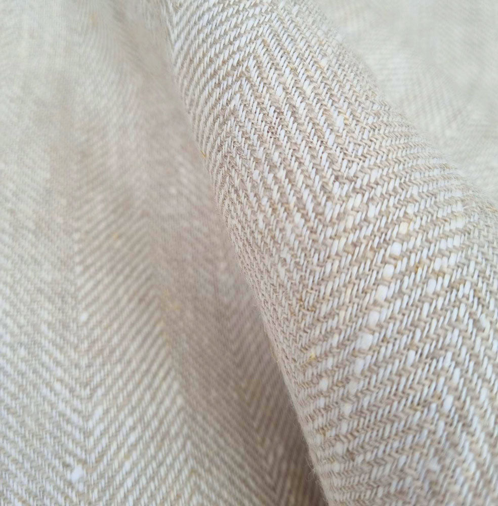 French herringbone weave natural linen fabric